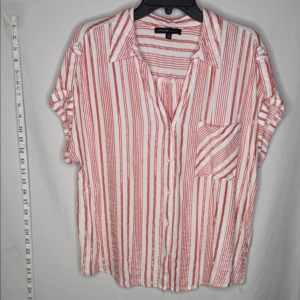 Adrienne Vittadini Red and White Striped Blouse